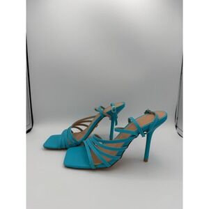 White Fox Women's Strappy Square Toe Stiletto Heels Turquoise Blue Sandals 7